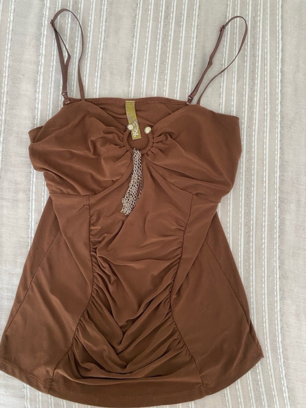 Vintage Brown Ruched Spaghetti Strap Top